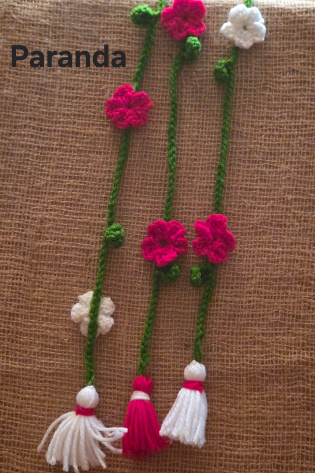 Crochet bee bag charm close-up
