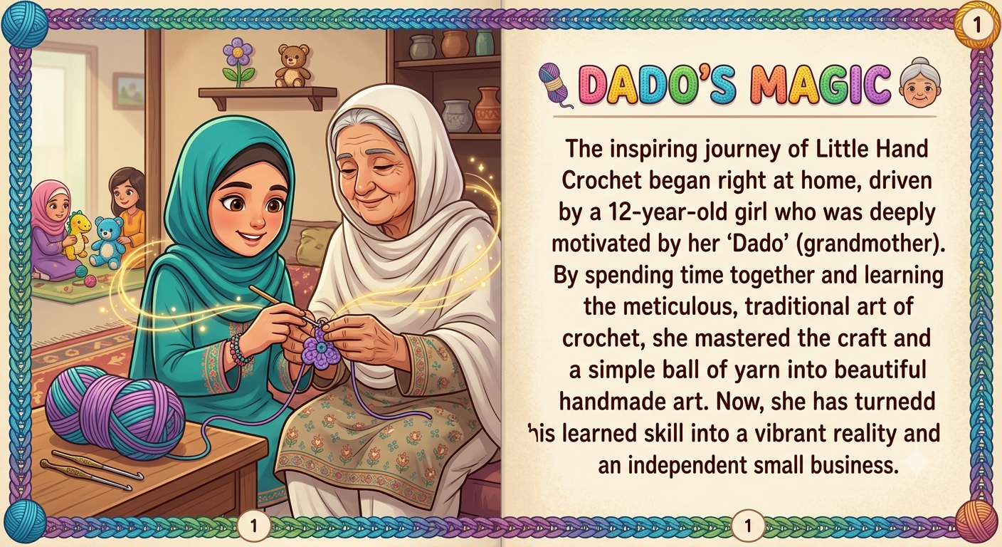 Founder learning crochet from her grandmother, Dado